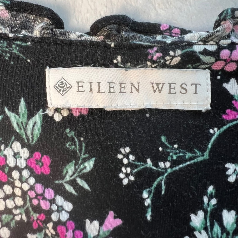 Eileen West Black Floral Nightgown Daydress 2X Short Sleeve Lace Trim Cotton - Picture 2 of 9